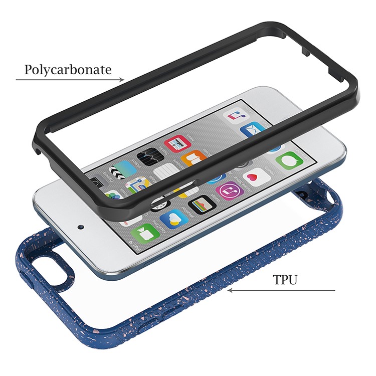 TPU Anti-shock + Plástico + Híbrido Acrílico Shell Traseiro Transparente Para Ipod Touch 5/6/7 - Azul Escuro-6