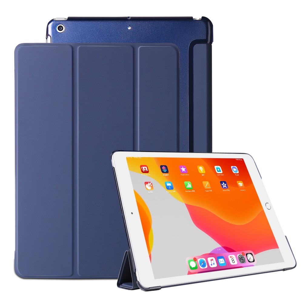 Tri-fold Plastic+PU Leather Tablet Case for iPad 10.2 (2021)/(2020)/(2019) - Dark Blue