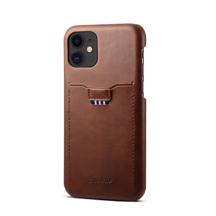 PEELCAS PCK011 PU Leather + PC Hard Case with Pull-out Card Slot for iPhone 11 6.1-inch - Coffee-1