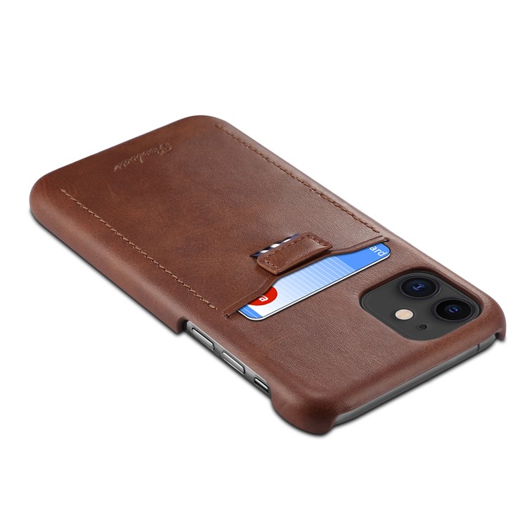 PEELCAS PCK011 PU Leather + PC Hard Case with Pull-out Card Slot for iPhone 11 6.1-inch - Coffee-2