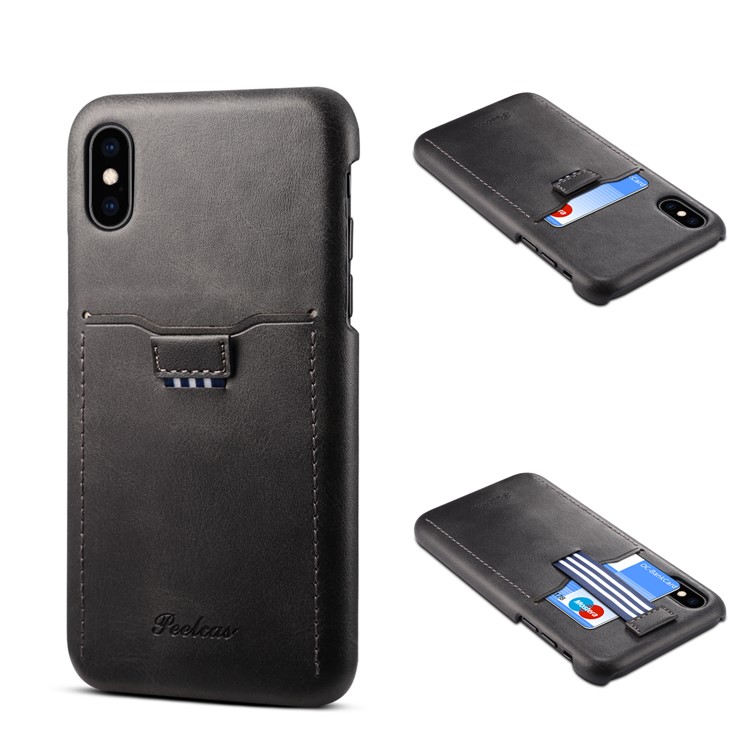 PEELCAS PCK011 Series Leather Coated Hard PC Card Holder Phone Case for iPhone X/XS 5.8 inch - Black-1