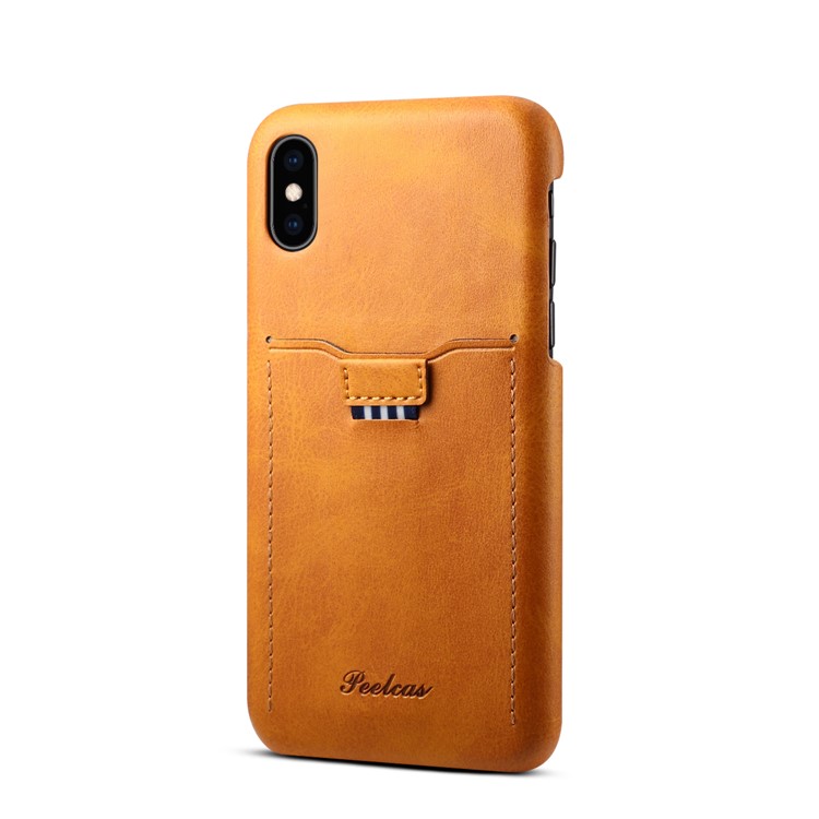 PEELCAS PCK011 Series Leather Coated Hard PC Card Holder Phone Case for iPhone X/XS 5.8 inch - Brown-1
