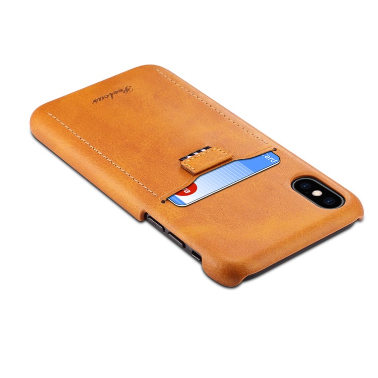 PEELCAS PCK011 Series Leather Coated Hard PC Card Holder Phone Case for iPhone X/XS 5.8 inch - Brown-3