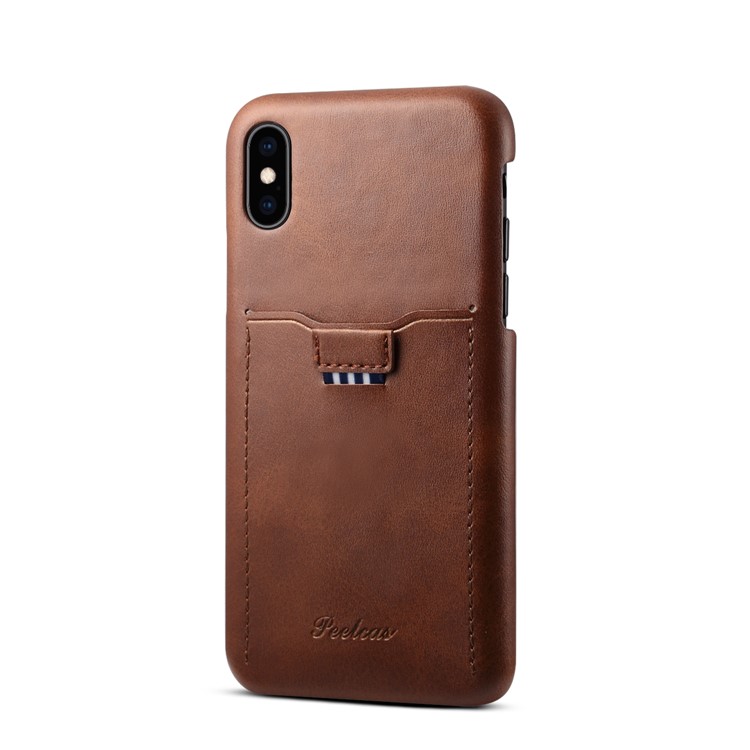 PEELCAS PCK011 Series Leather Coated Hard PC Card Holder Phone Case for iPhone X/XS 5.8 inch - Coffee-1