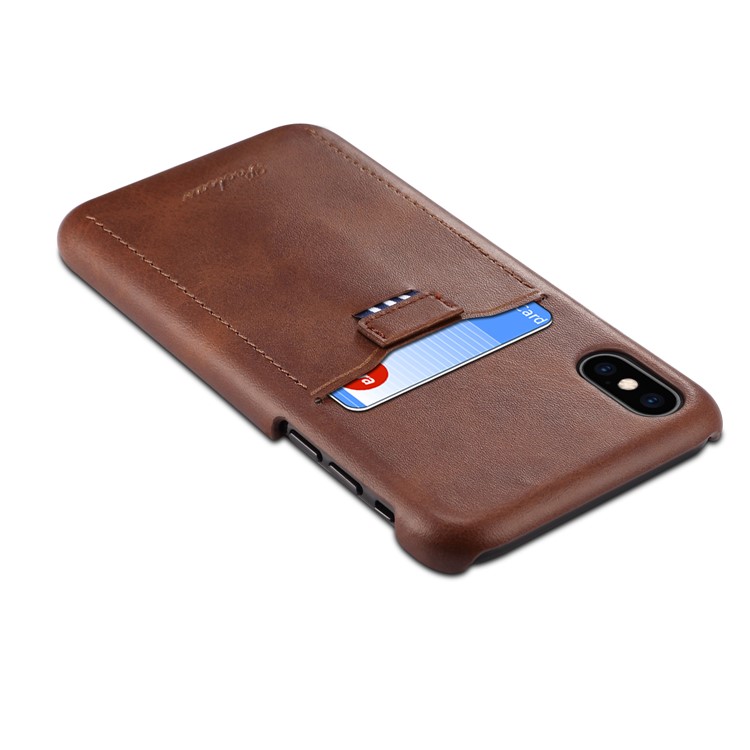 PEELCAS PCK011 Series Leather Coated Hard PC Card Holder Phone Case for iPhone X/XS 5.8 inch - Coffee-3