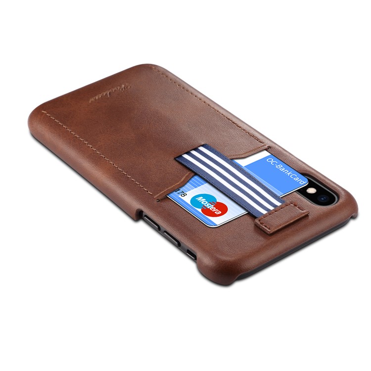PEELCAS PCK011 Series Leather Coated Hard PC Card Holder Phone Case for iPhone X/XS 5.8 inch - Coffee-4