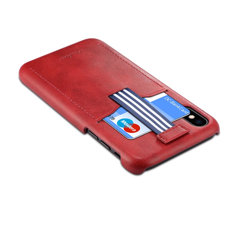 PEELCAS PCK011 Series PU Leather PC Business Phone Case with Card Holder for iPhone XS Max 6.5 inch - Red-4