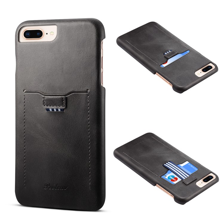 PEELCAS PCK011 Series PU Leather PC Business Phone Shell with Card Holder for iPhone 8 Plus/7 Plus 5.5 inch - Black-1