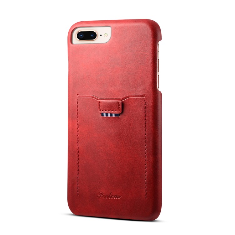 Serie PEELCAS PCK011 PU De Cuero PC Cáscara Del Teléfono De Negocios Con El Portatarjetas Para El Iphone 8 Más / 7 Más 5,5 Pulgadas - Rojo-1
