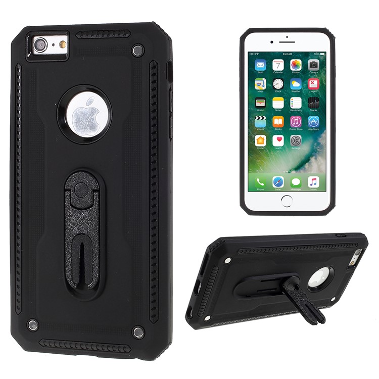 Air Outlet Shockproof Kickstand PC + TPU Hybrid Phone Casing for iPhone 6 Plus/6s Plus 5.5-inch - Black-1