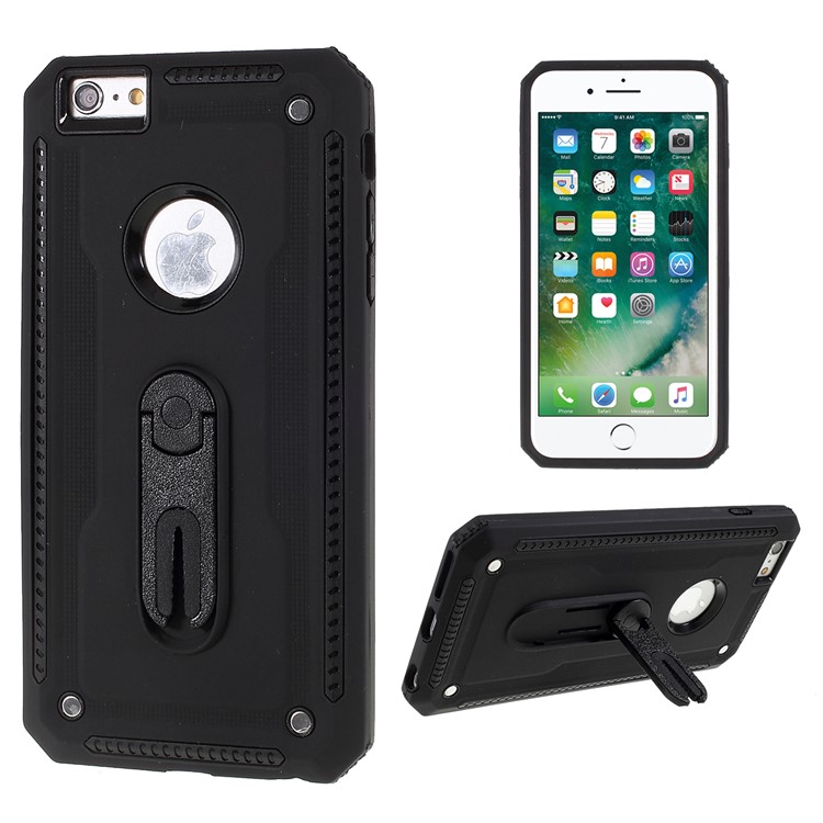 Air Outlet Shockproof Kickstand PC + TPU Cell Phone Cover for iPhone 6/6s 4.7-inch - Black-1