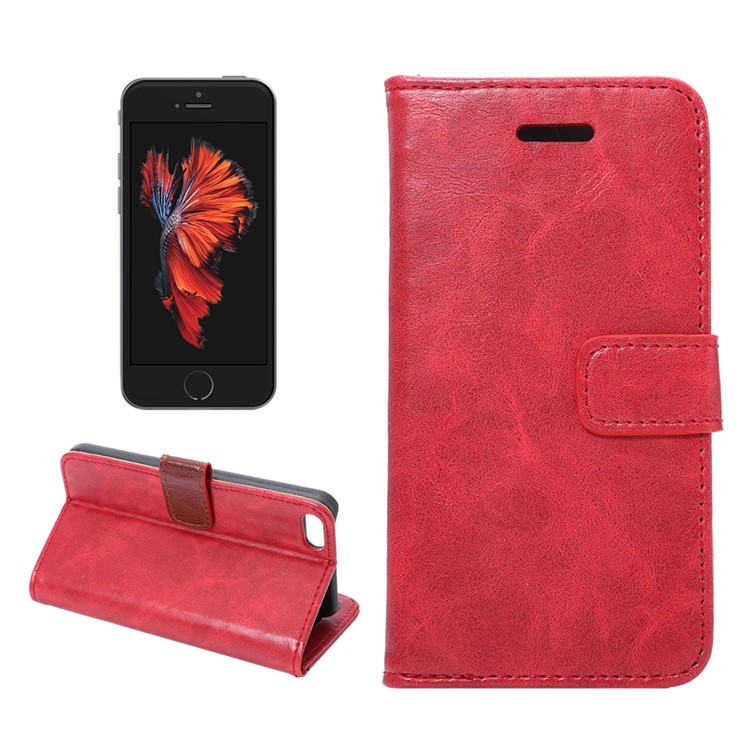 Für iPhone SE 5s 5 Crazy Pferd Brieftasche Stand Leder Cover - Rot-1