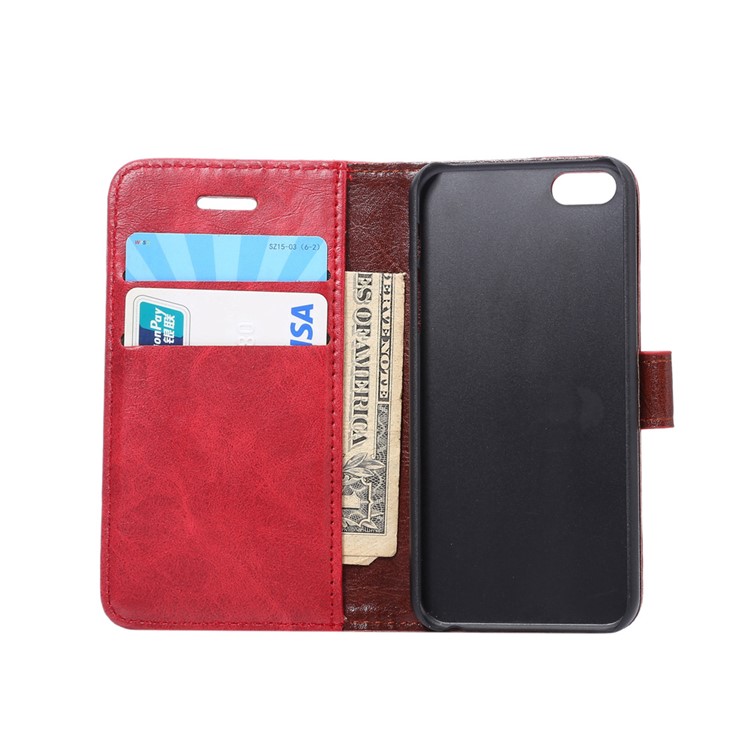 Für iPhone SE 5s 5 Crazy Pferd Brieftasche Stand Leder Cover - Rot-4