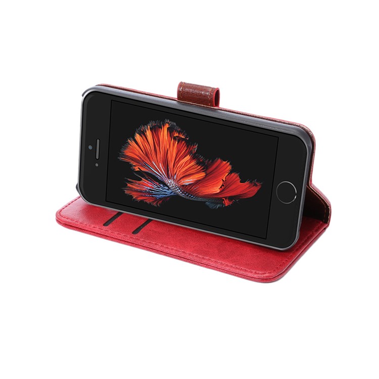 Für iPhone SE 5s 5 Crazy Pferd Brieftasche Stand Leder Cover - Rot-6