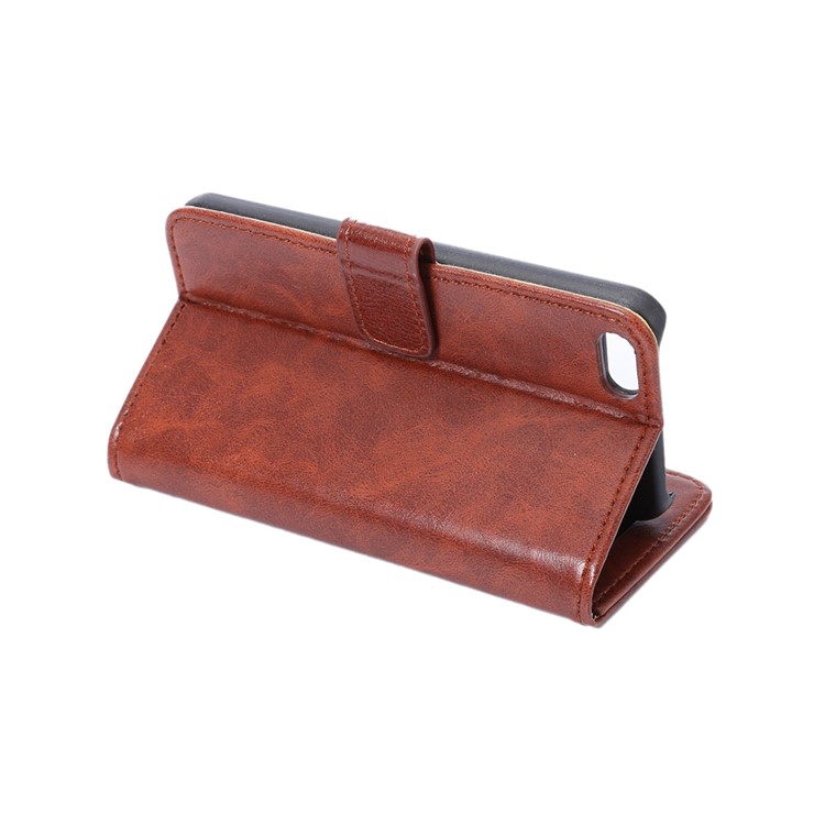 For iPhone SE 5s 5 Crazy Horse Card Holder Stand Leather Case - Brown-5