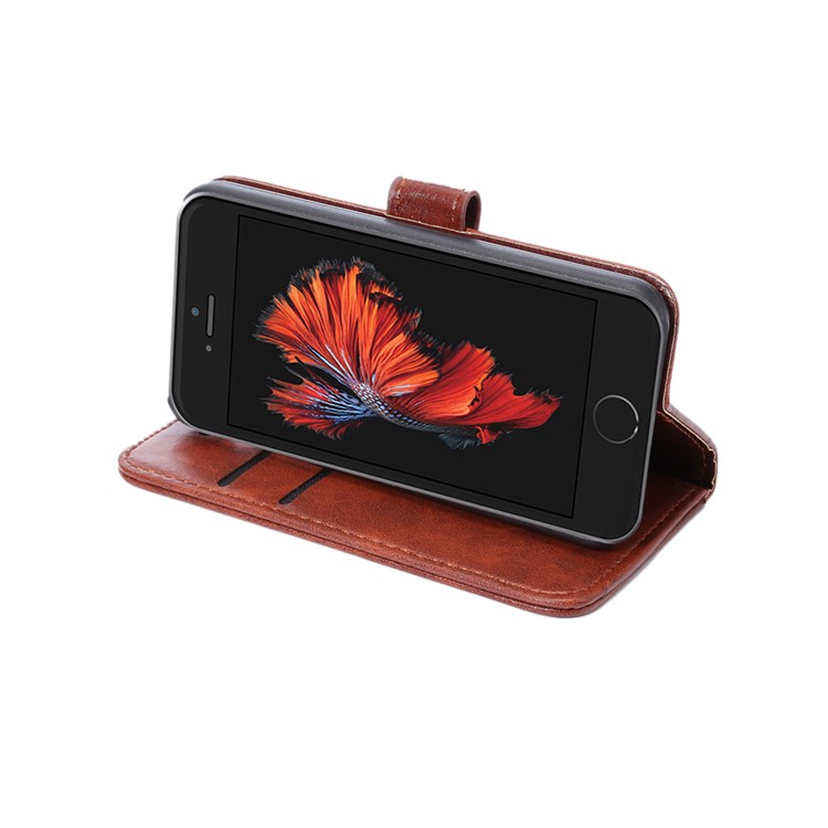 For iPhone SE 5s 5 Crazy Horse Card Holder Stand Leather Case - Brown-6