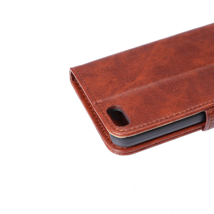 For iPhone SE 5s 5 Crazy Horse Card Holder Stand Leather Case - Brown-7