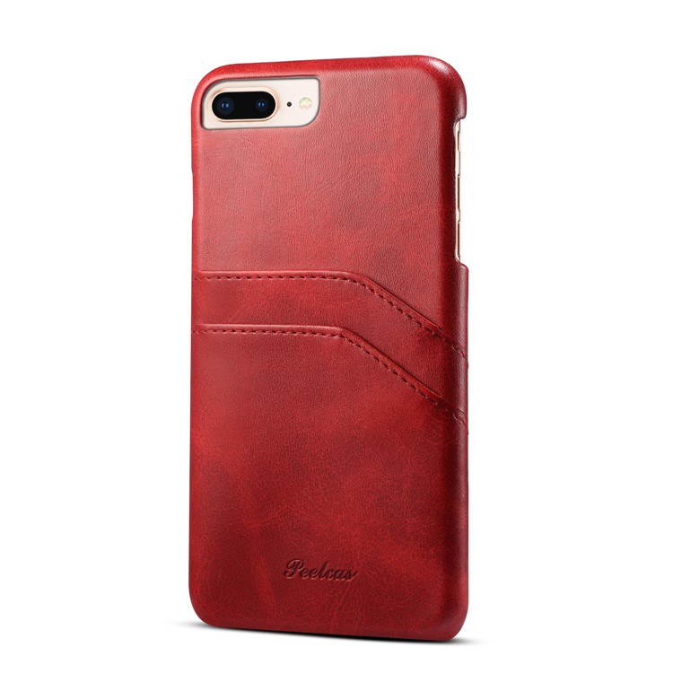 PEELCAS PCK012 Series Dual Card Holders Leather Coated PC Hard Shell for iPhone 8/7 Plus 5.5 inch - Red-1