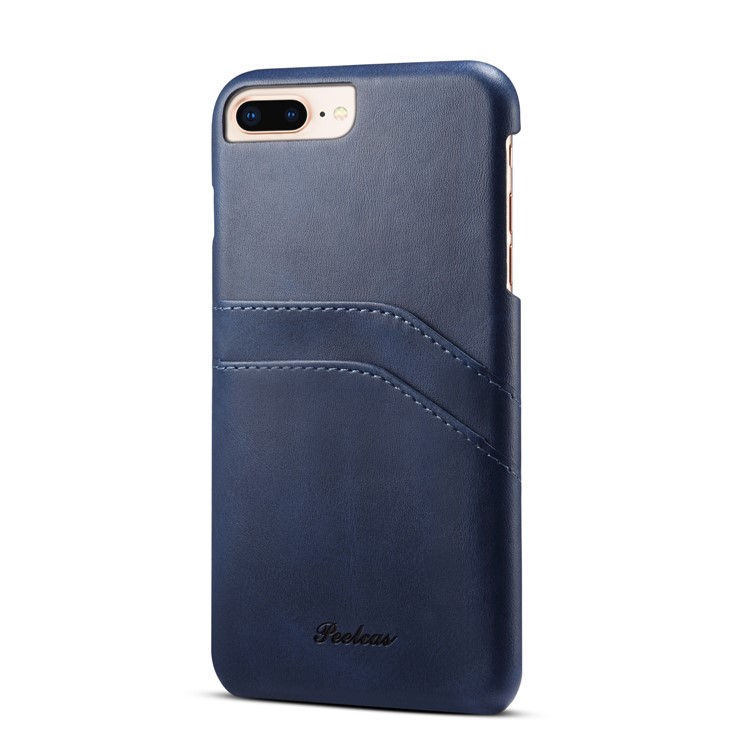 PEELCAS PCK012 Series Dual Card Holders Leather Coated PC Hard Shell for iPhone 8/7 Plus 5.5 inch - Dark Blue-1