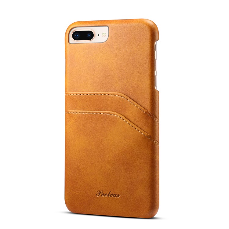 PEELCAS PCK012 Series Dual Card Holders Leather Coated PC Hard Shell for iPhone 8/7 Plus 5.5 inch - Brown-1