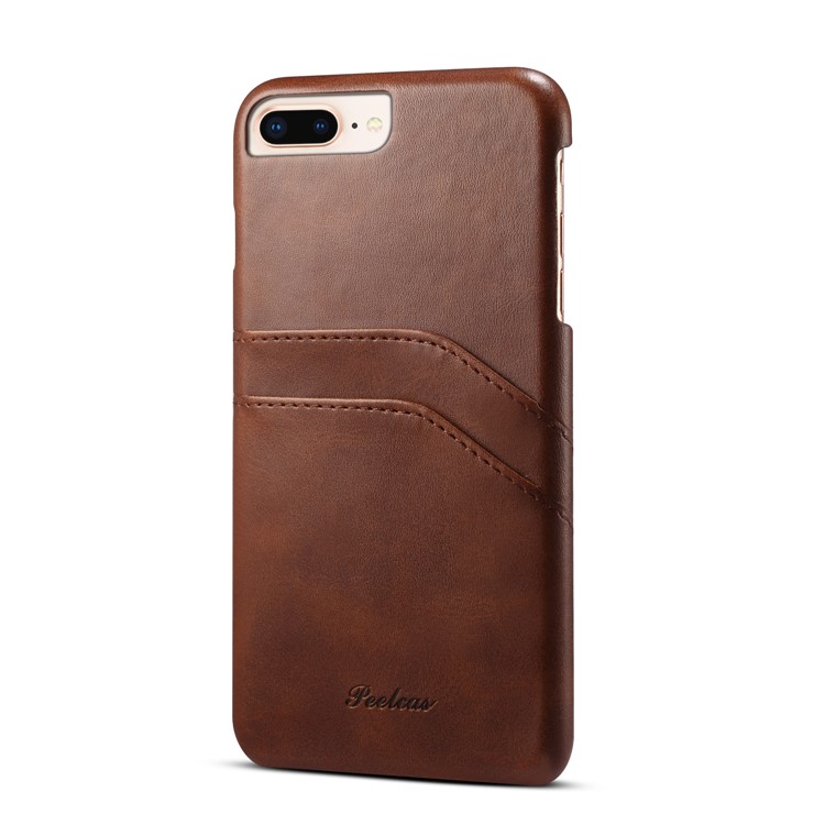 PEELCAS PCK012 Series Dual Card Holders Leather Coated PC Hard Shell for iPhone 8/7 Plus 5.5 inch - Coffee-1