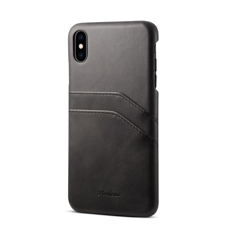 PEELCAS PCK012 Serie Dual-Kartenhalter-Leder Beschichtet PC Harter Fall Für Iphone X / XS 5,8 Zoll - Schwarz-2