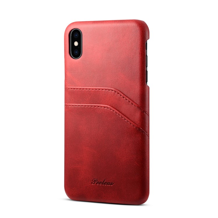 PEELCAS PCK012 Series Dual Card Holders Leather Coated PC Hard Case for iPhone X/XS 5.8 inch - Red-1