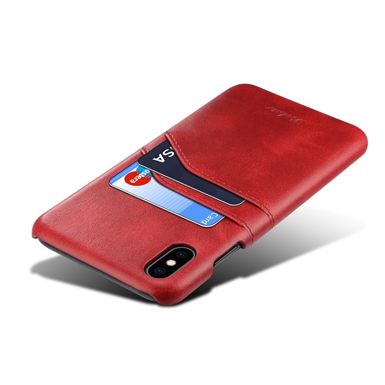 PEELCAS PCK012 Series Dual Card Holders Leather Coated PC Hard Case for iPhone X/XS 5.8 inch - Red-3