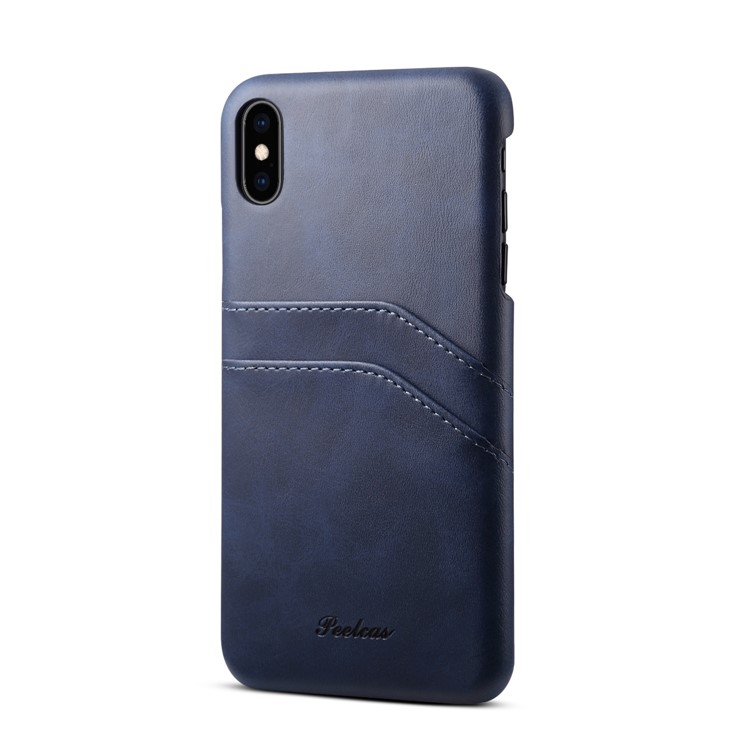 PEELCAS PCK012 Series Dual Card Holders Leather Coated PC Hard Case for iPhone X/XS 5.8 inch - Dark Blue-1