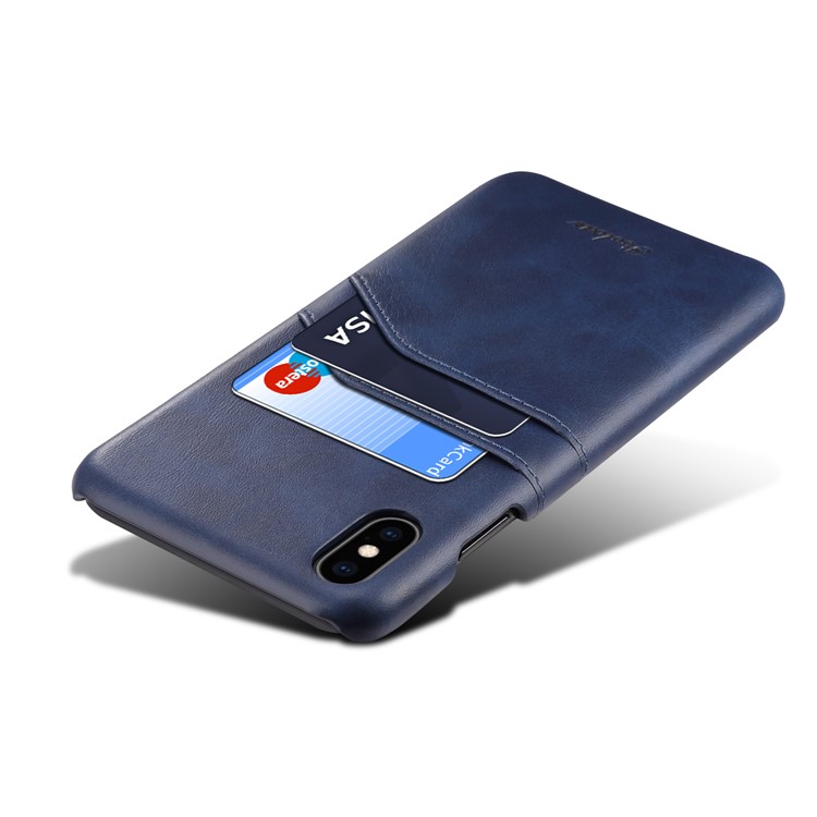 PEELCAS PCK012 Series Dual Card Holders Leather Coated PC Hard Case for iPhone X/XS 5.8 inch - Dark Blue-3