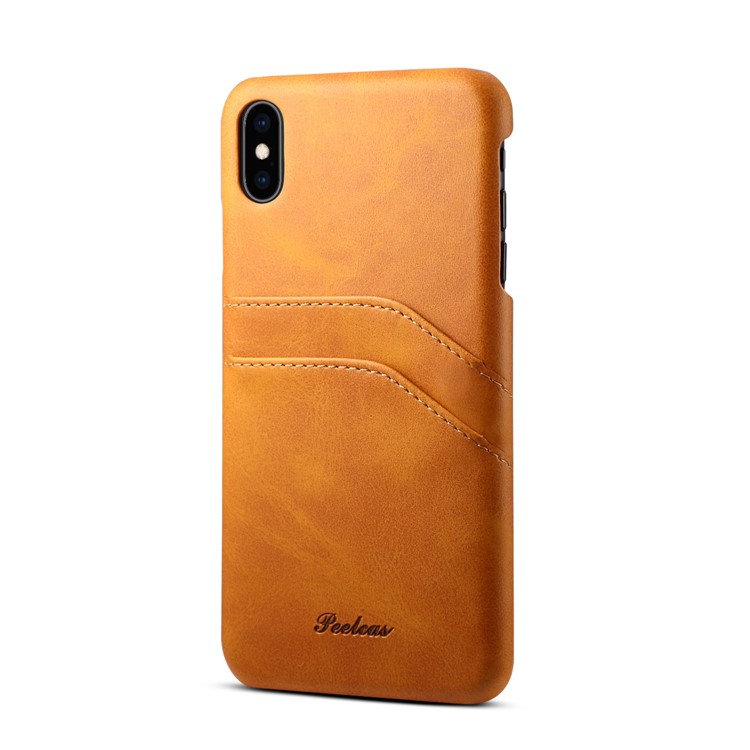 PEELCAS PCK012 Series Dual Card Holders Leather Coated PC Hard Case for iPhone X/XS 5.8 inch - Brown-1