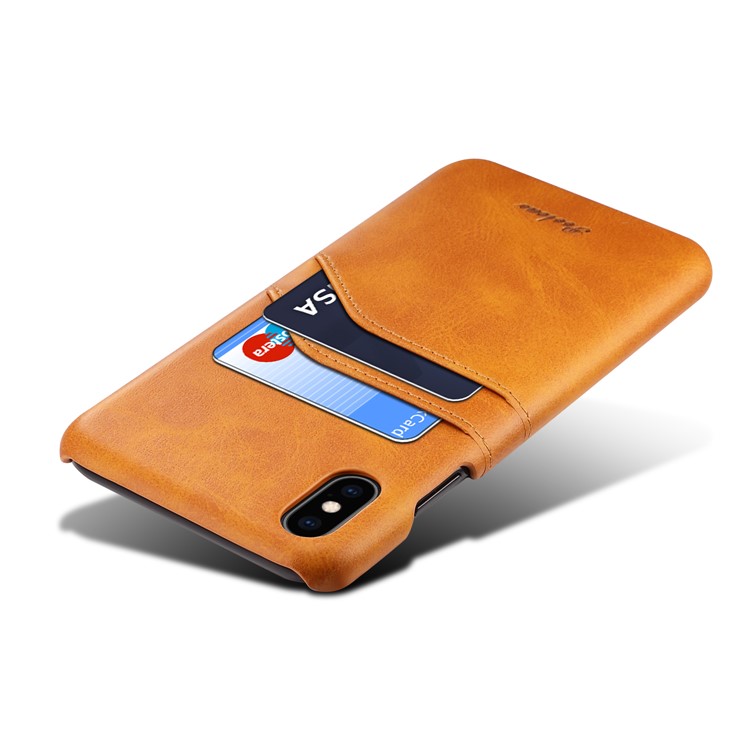 PEELCAS PCK012 Series Dual Card Holders Leather Coated PC Hard Case for iPhone X/XS 5.8 inch - Brown-3