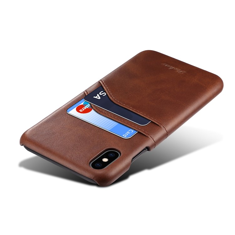 PEELCAS PCK012 Serie Dual-Kartenhalter-Leder Beschichtet PC Harter Fall Für Iphone X / XS 5,8 Zoll - Kaffee-3