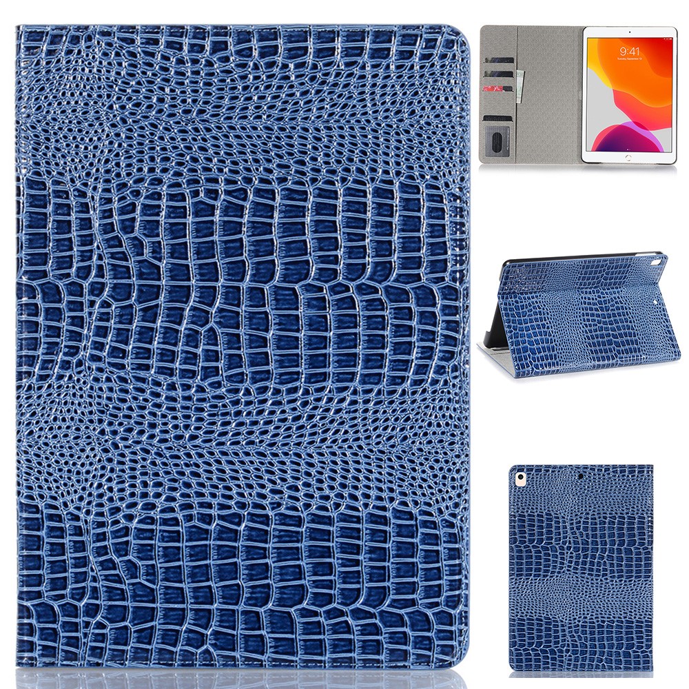 Crocodile Skin Wallet Stand Leather Tablet Covering Case for iPad 10.2 (2019) - Blue-1