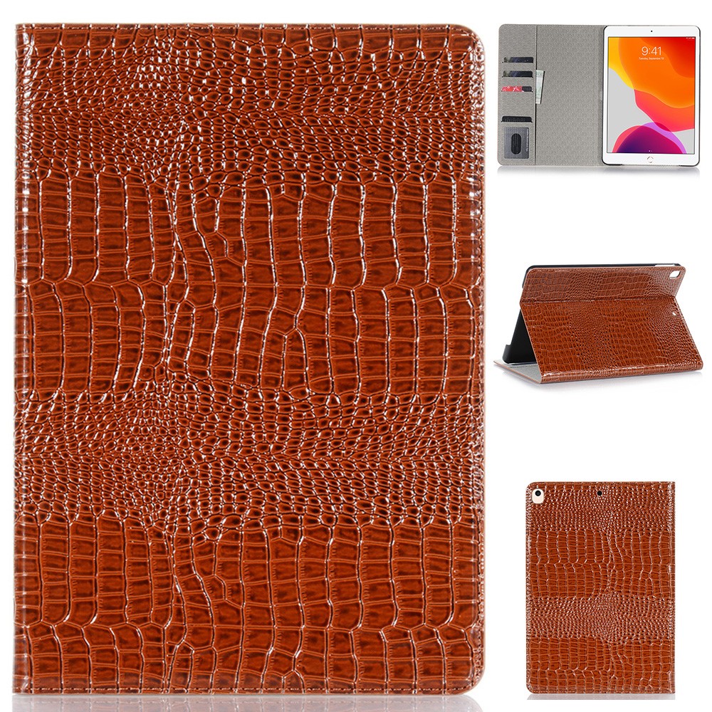 Crocodile Skin Wallet Stand Leather Tablet Covering Case for iPad 10.2 (2019) - Coffee-1