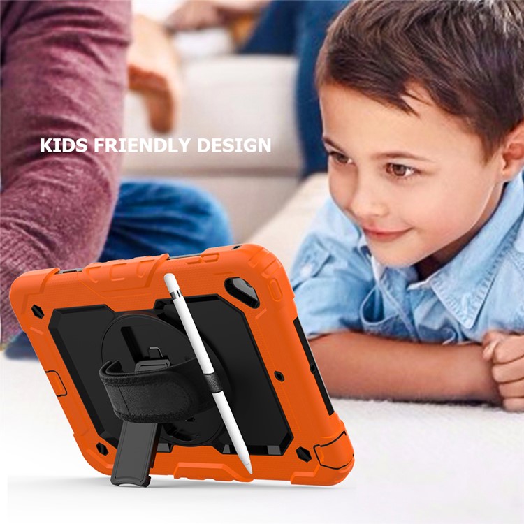 360° Swivel Handy Strap PC Silicone Kickstand Case with Shoulder Strap + Screen Protector for iPad mini (2019) 7.9 inch / mini 4 - Orange / Black-3