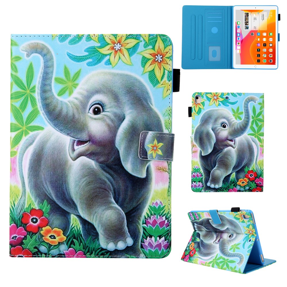 Patterned Leather Stand Card Holder Tablet Case for iPad 9.7-inch (2018)/(2017)/Air 2/Air (2013) - Elephant-1