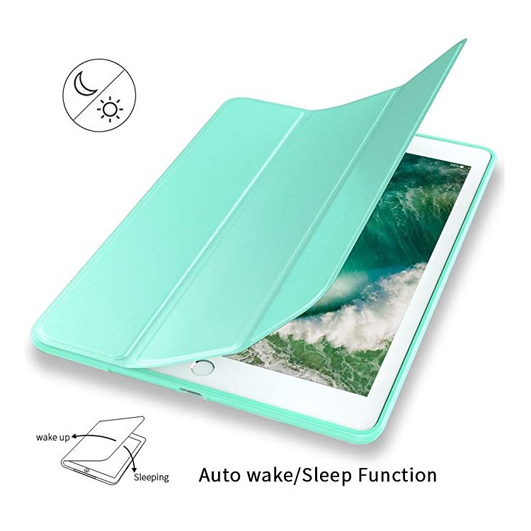 Soft TPU Back Case Leather Flip Tablet Cover for iPad 9.7-inch (2018)/(2017) - Green-7