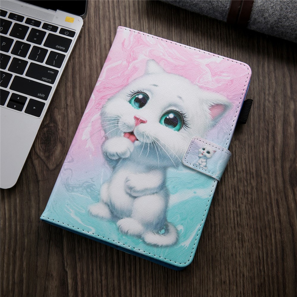 Supreme Series Patterned Leather Card Holder Tablet Casing for iPad 10.2 (2019)/Air 10.5 inch (2019)/Pro 10.5-inch (2017) - White Cat-7