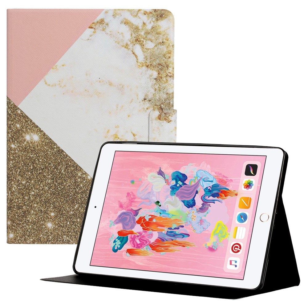 Pattern Printing Leather Case for iPad 10.2 (2021)/(2020)/(2019), Folio Smart Stand Cover with Card Holder - Pink/White/Gold