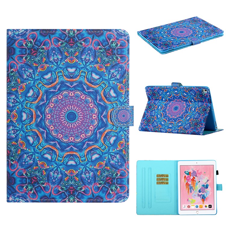 Patterned Leather Card Holder Stand Tablet Protective Casing for iPad 10.2 (2019) - Purple Kaleidoscope-1