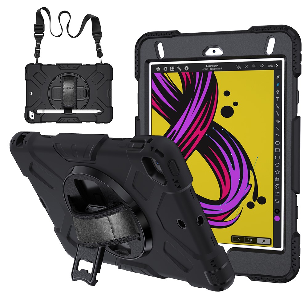 Rotating Kickstand PC + Silicone Tablet Hybrid Case with Hand Strap Shoulder Strap for iPad mini 4/mini (2019) 7.9 inch-1