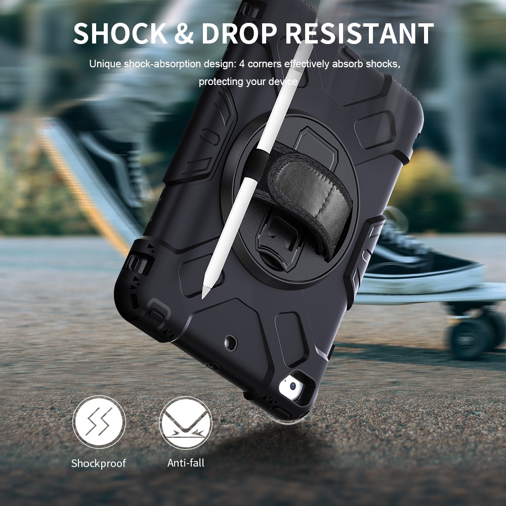 Rotating Kickstand PC + Silicone Tablet Hybrid Case with Hand Strap Shoulder Strap for iPad mini 4/mini (2019) 7.9 inch-10