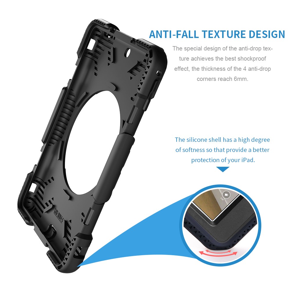 Rotating Kickstand PC + Silicone Tablet Hybrid Case with Hand Strap Shoulder Strap for iPad mini 4/mini (2019) 7.9 inch-11