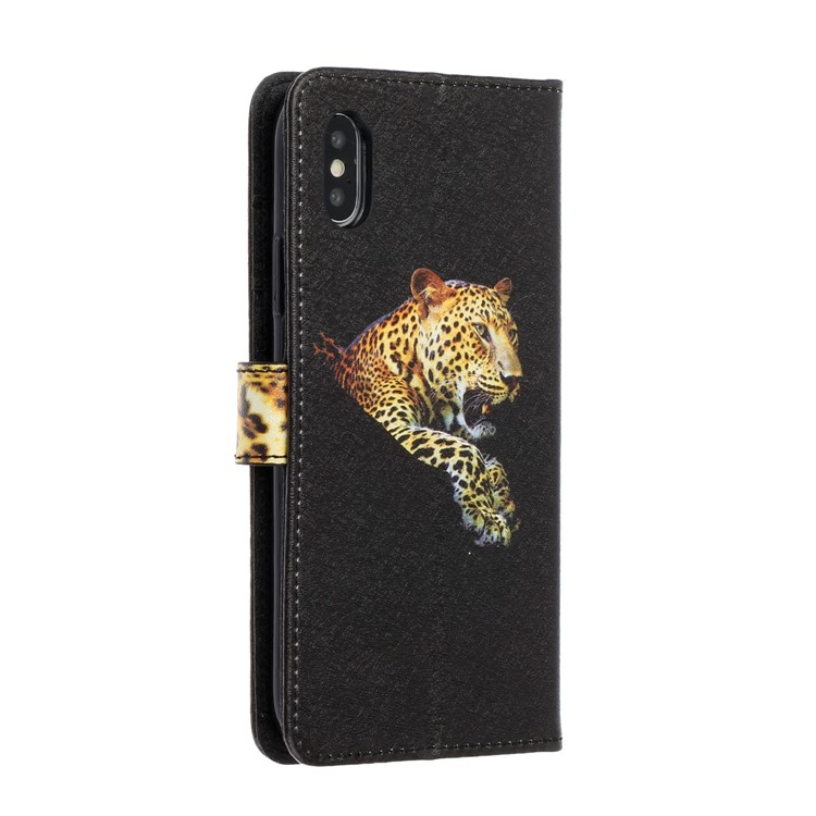 Silk Texture Pattern Printing Wallet Stand Leather Cover for iPhone X/XS 5.8 inch - Black-5