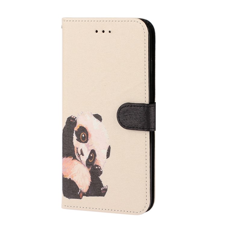 Patrón De Textura De Seda Impresión Soporte De La Carpeta Cubierta De Cuero Para El Iphone X / XS 5.8 Pulgadas - Albaricoque-3