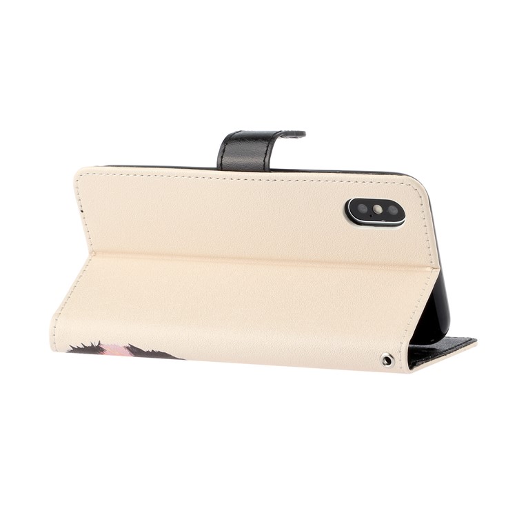 Patrón De Textura De Seda Impresión Soporte De La Carpeta Cubierta De Cuero Para El Iphone X / XS 5.8 Pulgadas - Albaricoque-6