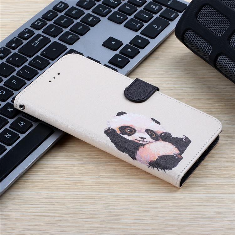 Patrón De Textura De Seda Impresión Soporte De La Carpeta Cubierta De Cuero Para El Iphone X / XS 5.8 Pulgadas - Albaricoque-8