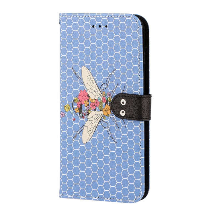Patrón De Textura De Seda Impresión Soporte De La Carpeta Cáscara De Cuero Para El Iphone 7/8 Más 5,5 Pulgadas - Azul-3