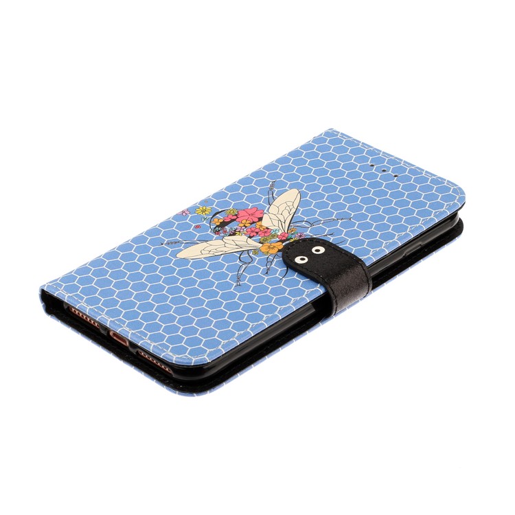 Patrón De Textura De Seda Impresión Soporte De La Carpeta Cáscara De Cuero Para El Iphone 7/8 Más 5,5 Pulgadas - Azul-4